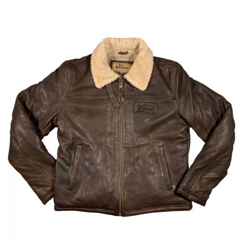 Winter aviator leather jacket brown