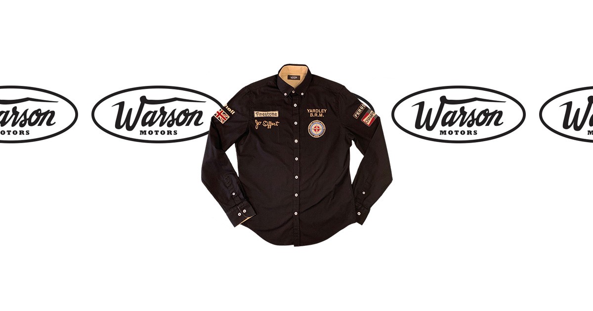 Chemise Vintage Warson Motors Jo Siffert BRM Noir - Motif Yardley, Coton, Taille Régulière